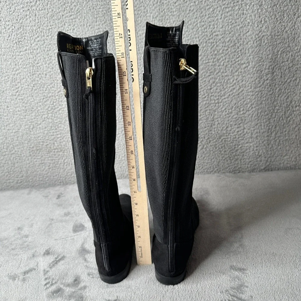 Kenneth Cole Reaction WES Stretch Back‎ Black Knee Boots Womens 6.5M Flat Zip